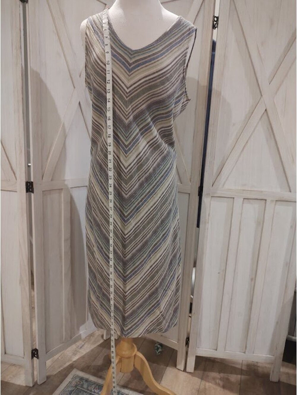 Karen Scott Sport Sleeveless Striped Linen Blend Dress Sz-L #Earthy #Boho #Chic
